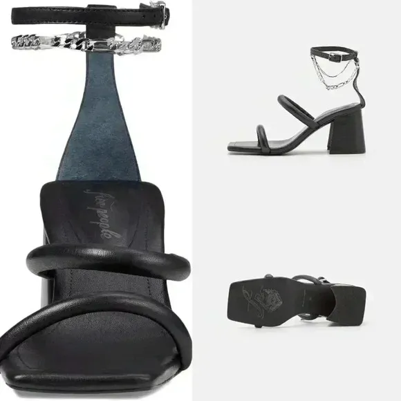 Free People Parker Chain Heels in Black Silver Size 37.5 NWOT $138