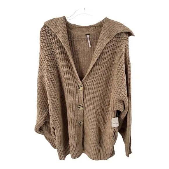 Free People Swim Deep Chunky Knit Oversized Cardigan Slouchy Sz S NEW