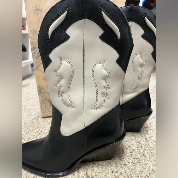 Free People Twin Flames Western Boots Black / Ivory Size 6.5 NIB