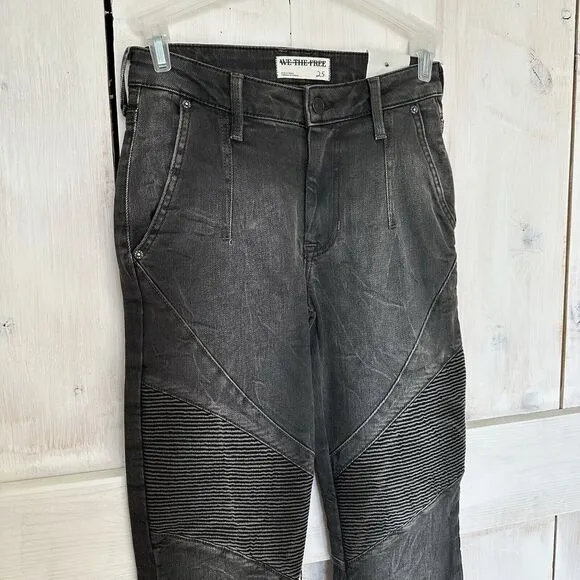 Free People We The Free Vector Moto Flare Jeans Distressed Black Size‎ 25 NWT