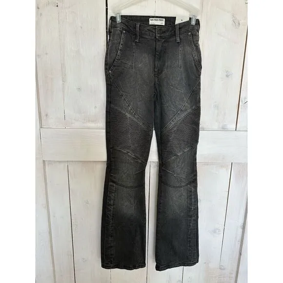 Free People We The Free Vector Moto Flare Jeans Distressed Black Size‎ 25 NWT