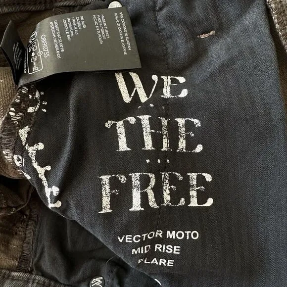 Free People We The Free Vector Moto Flare Jeans Distressed Black Size‎ 25 NWT