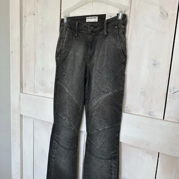 Free People We The Free Vector Moto Flare Jeans Distressed Black Size‎ 25 NWT