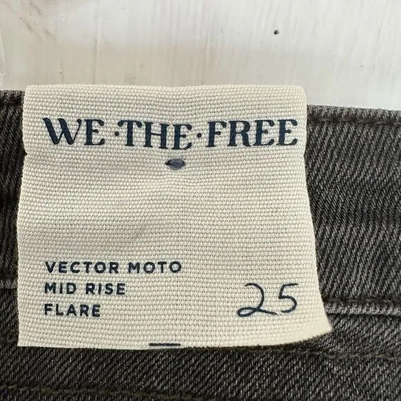 Free People We The Free Vector Moto Flare Jeans Distressed Black Size‎ 25 NWT