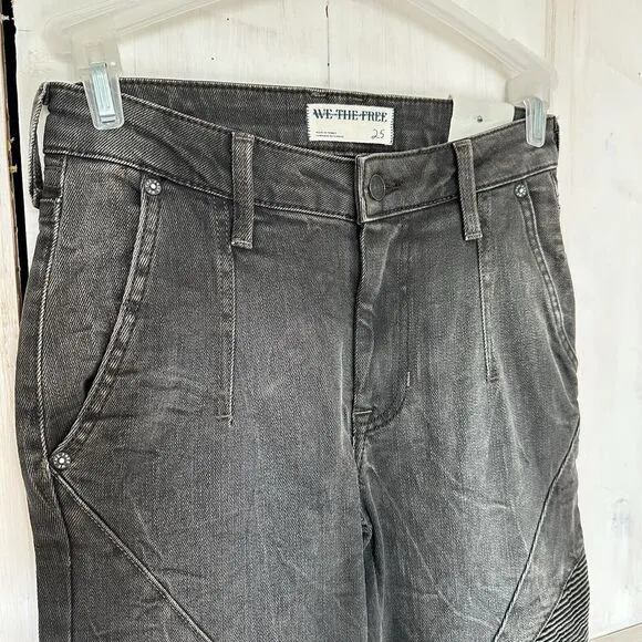 Free People We The Free Vector Moto Flare Jeans Distressed Black Size‎ 25 NWT