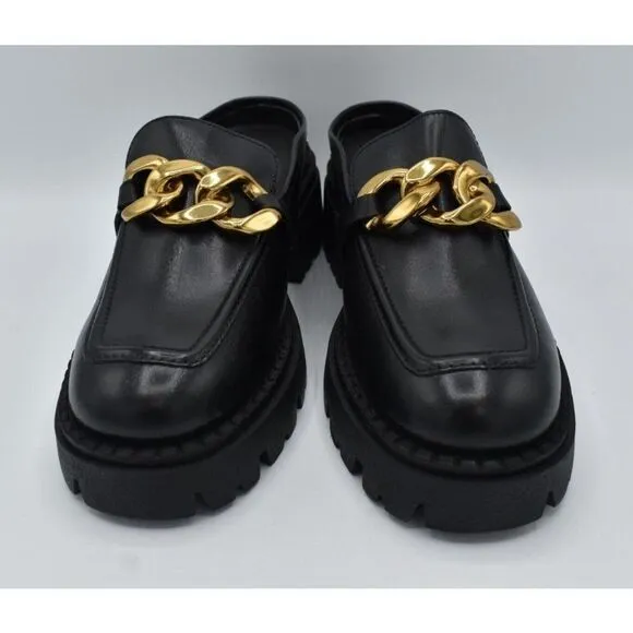 Free People Women Size EU 37.5 US 7.5 Lyra Link Black Leather Slip On Mule Shoes
