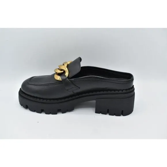 Free People Women Size EU 37.5 US 7.5 Lyra Link Black Leather Slip On Mule Shoes