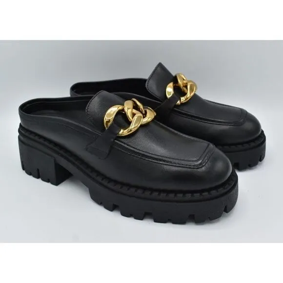 Free People Women Size EU 37.5 US 7.5 Lyra Link Black Leather Slip On Mule Shoes