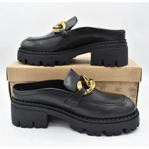 Free People Women Size EU 37.5 US 7.5 Lyra Link Black Leather Slip On Mule Shoes
