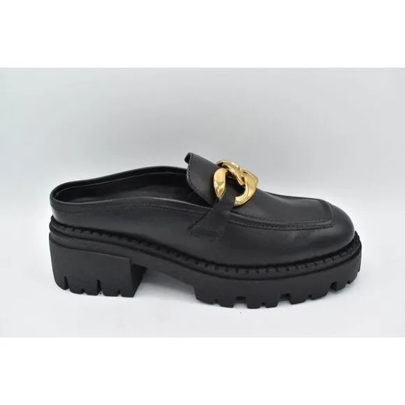 Free People Women Size EU 37.5 US 7.5 Lyra Link Black Leather Slip On Mule Shoes