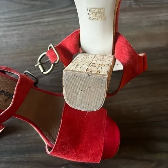 Free People Womens Cork Platform Sandals Shoes Red