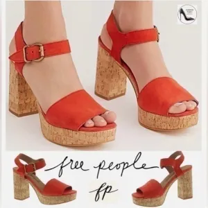 Free People Womens Cork Platform Sandals Shoes Red