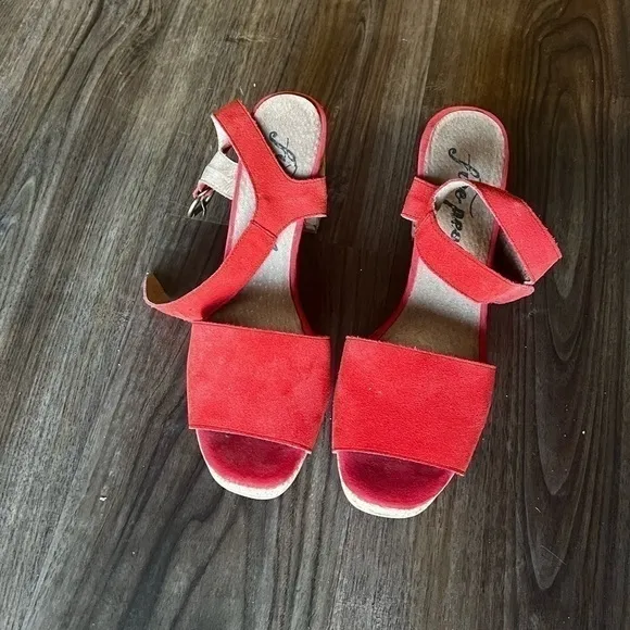 Free People Womens Cork Platform Sandals Shoes Red
