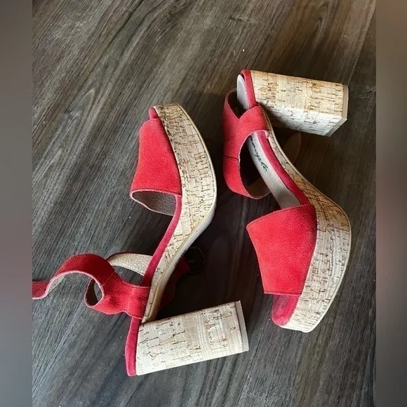 Free People Womens Cork Platform Sandals Shoes Red