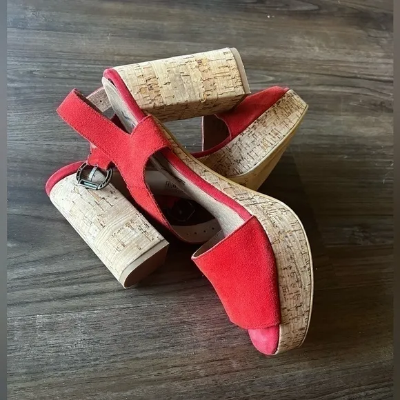 Free People Womens Cork Platform Sandals Shoes Red