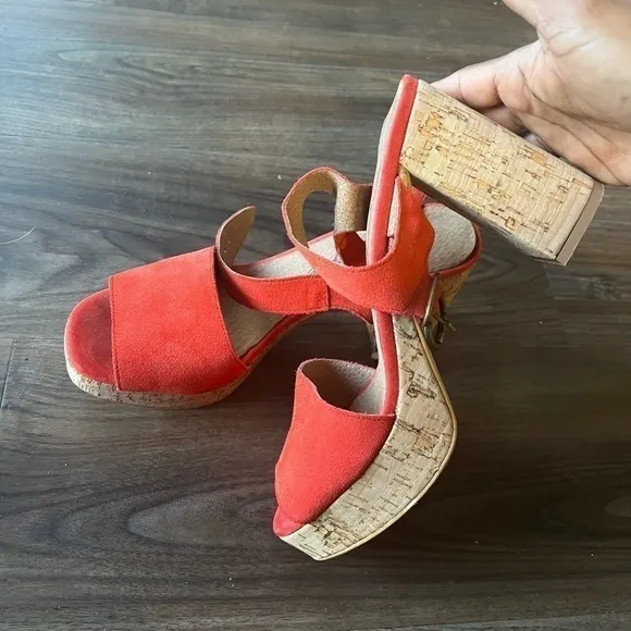 Free People Womens Cork Platform Sandals Shoes Red