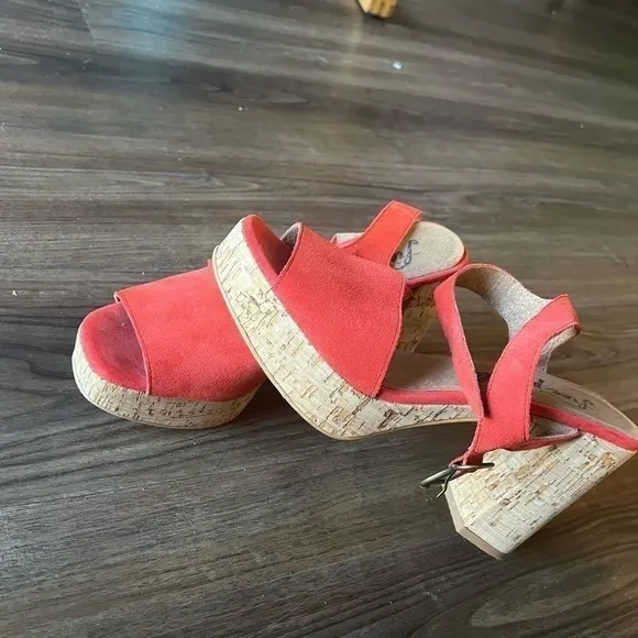 Free People Womens Cork Platform Sandals Shoes Red