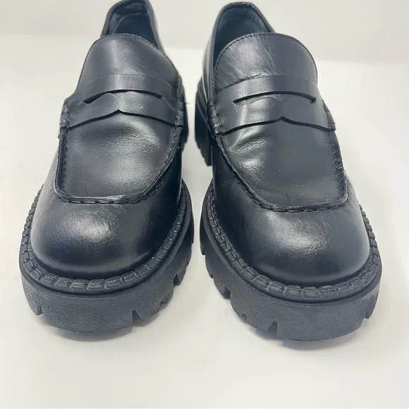 Free People Women's Lyra Lug Sole Leather Penny Loafers in Black EU38 /US 7.5
