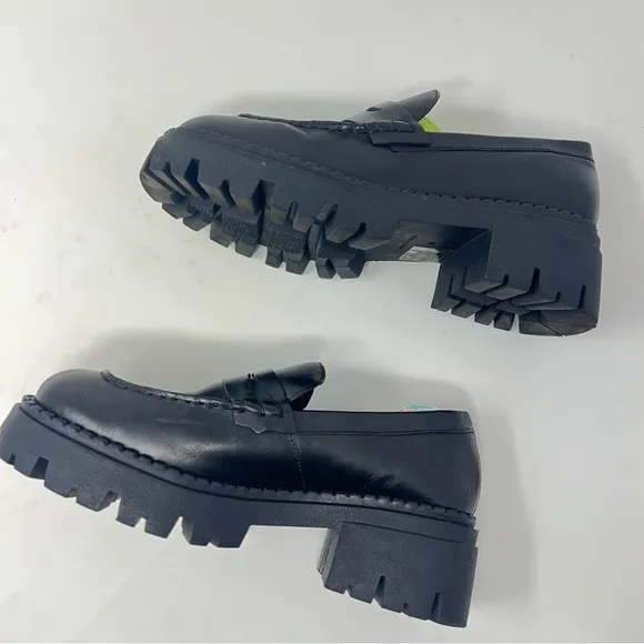Free People Women's Lyra Lug Sole Leather Penny Loafers in Black EU38 /US 7.5
