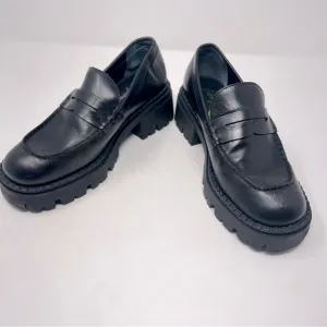 Free People Women's Lyra Lug Sole Leather Penny Loafers in Black EU38 /US 7.5