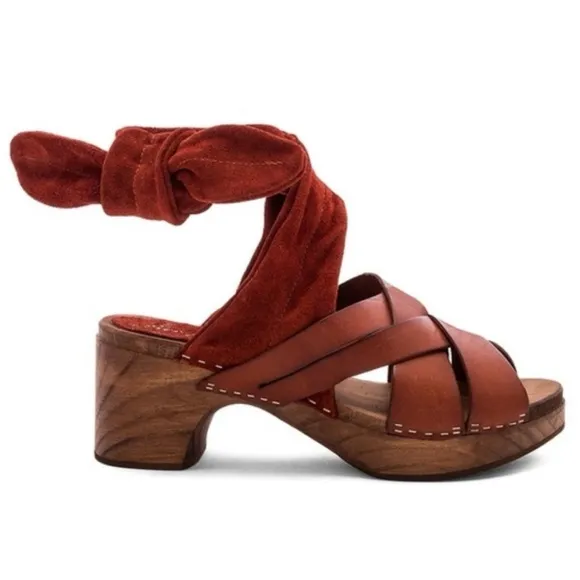 Free People | Women’s rust Emmy suede leather criss cross bridge strap clogs, 7