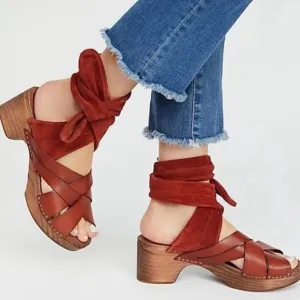 Free People | Women’s rust Emmy suede leather criss cross bridge strap clogs, 7
