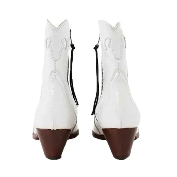 Free People New Frontier White Patent Leather Western Booties OB888602 Size 6