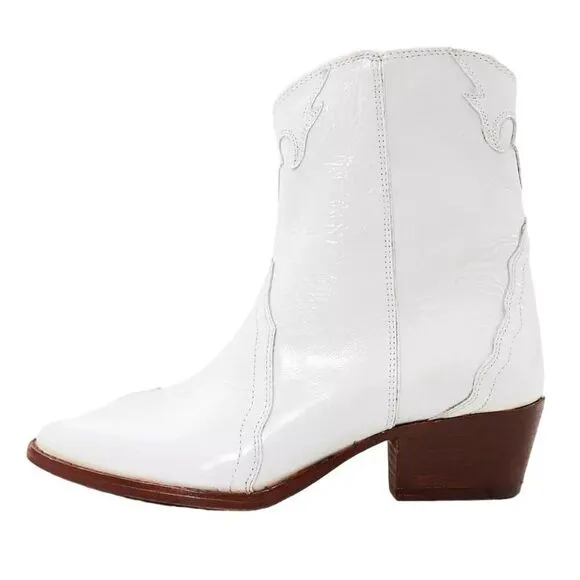 Free People New Frontier White Patent Leather Western Booties OB888602 Size 6
