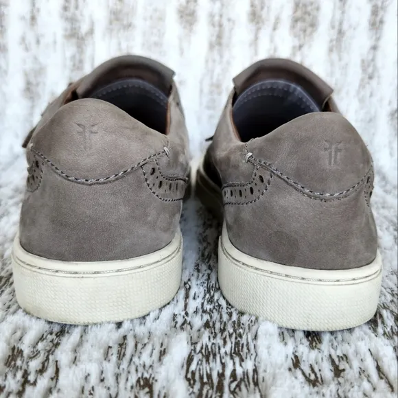 Frye &quot;Gemma Kiltie&quot; Gray Suede Wingtip Fringe Slip On Sneaker | Women's Size 7