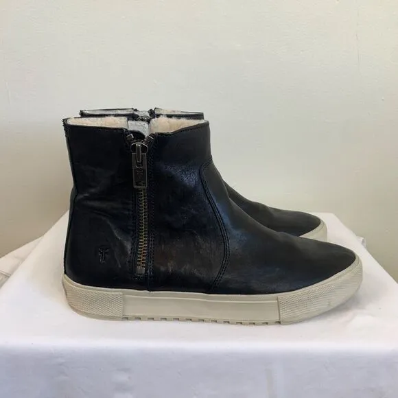 Frye Gia Lug Shearling Double Zip Leather Boots Women’s Shoes Black 11