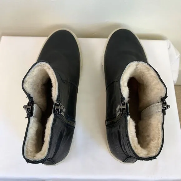 Frye Gia Lug Shearling Double Zip Leather Boots Women’s Shoes Black 11