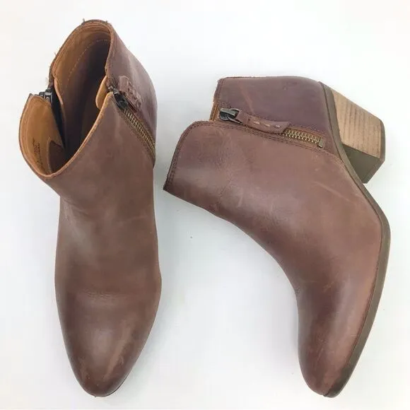 Frye JUDITH Brown Leather Double Zip Heeled Ankle Boots in Wheat