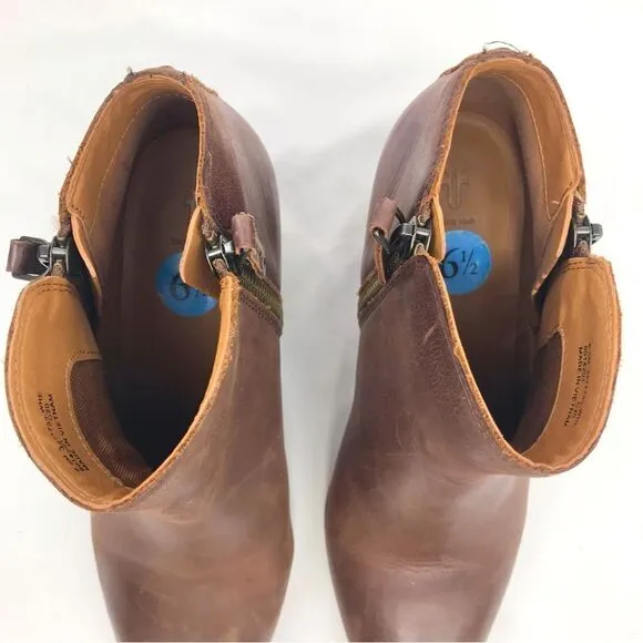 Frye JUDITH Brown Leather Double Zip Heeled Ankle Boots in Wheat