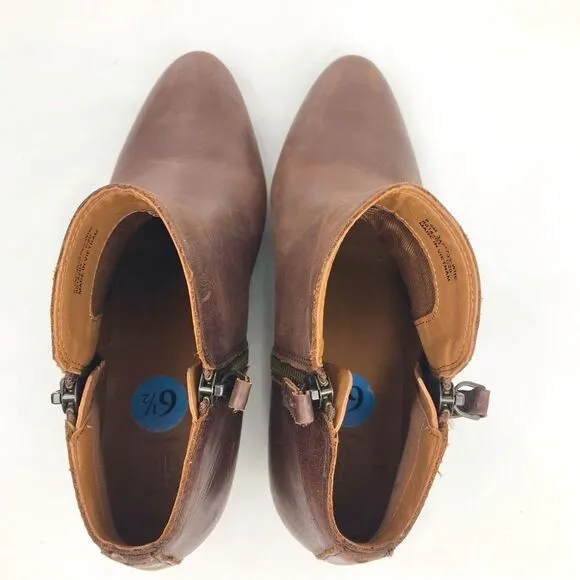 Frye JUDITH Brown Leather Double Zip Heeled Ankle Boots in Wheat