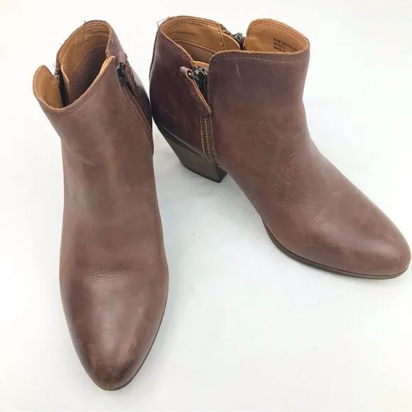 Frye JUDITH Brown Leather Double Zip Heeled Ankle Boots in Wheat