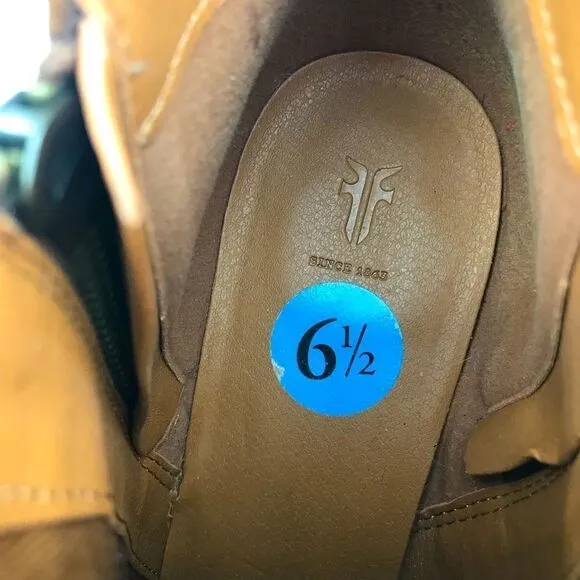 Frye JUDITH Brown Leather Double Zip Heeled Ankle Boots in Wheat