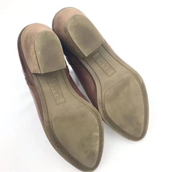 Frye JUDITH Brown Leather Double Zip Heeled Ankle Boots in Wheat