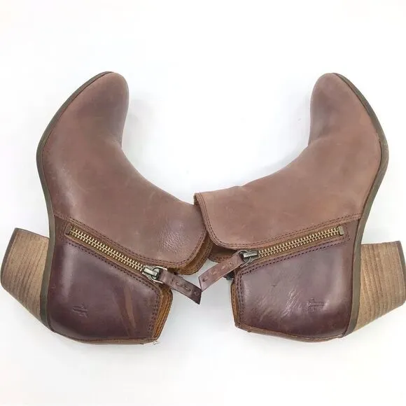 Frye JUDITH Brown Leather Double Zip Heeled Ankle Boots in Wheat