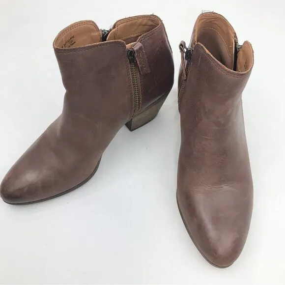 Frye JUDITH Brown Leather Double Zip Heeled Ankle Boots in Wheat