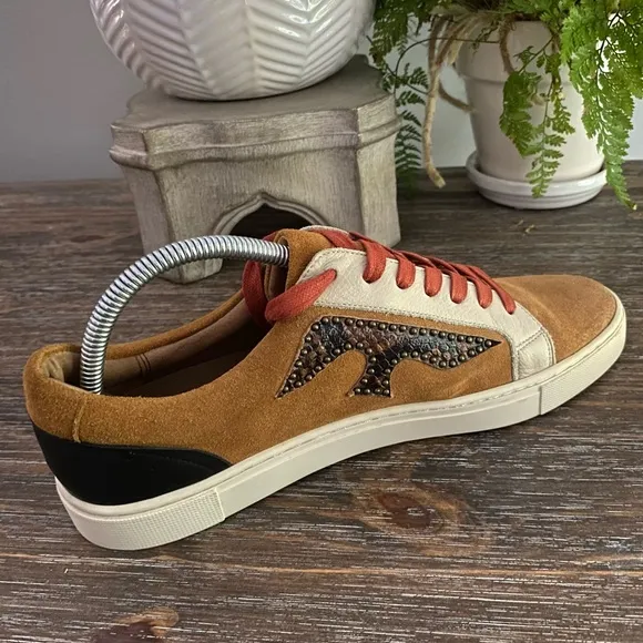 Frye Men’s Ivy Logo Patch Low Sneakers Leather Suede Shoes Brown Tan Size 10 M