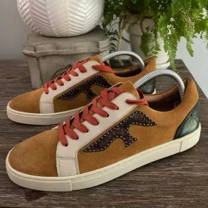 Frye Men’s Ivy Logo Patch Low Sneakers Leather Suede Shoes Brown Tan Size 10 M