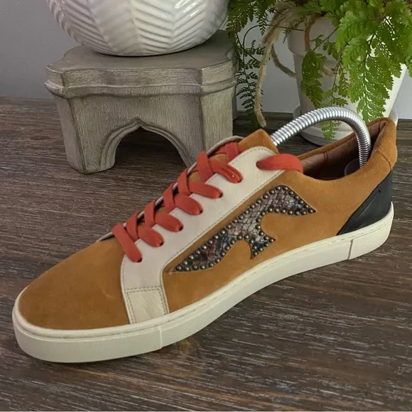 Frye Men’s Ivy Logo Patch Low Sneakers Leather Suede Shoes Brown Tan Size 10 M