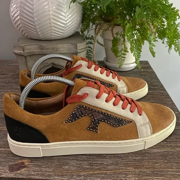 Frye Men’s Ivy Logo Patch Low Sneakers Leather Suede Shoes Brown Tan Size 10 M