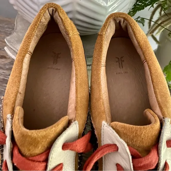 Frye Men’s Ivy Logo Patch Low Sneakers Leather Suede Shoes Brown Tan Size 10 M