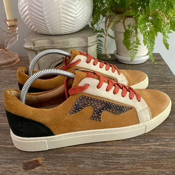 Frye Men’s Ivy Logo Patch Low Sneakers Leather Suede Shoes Brown Tan Size 10 M