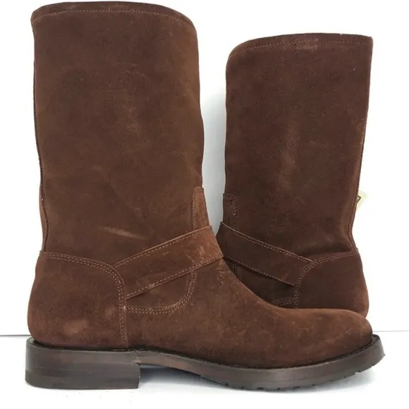 FRYE Natalie Mid Engineer Brown Suede Moto boots new