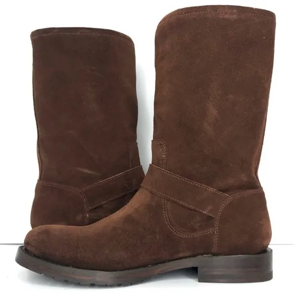 FRYE Natalie Mid Engineer Brown Suede Moto boots new