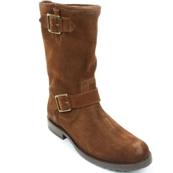 FRYE Natalie Mid Engineer Brown Suede Moto boots new