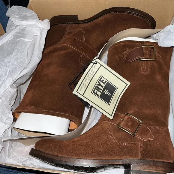 FRYE Natalie Mid Engineer Brown Suede Moto boots new