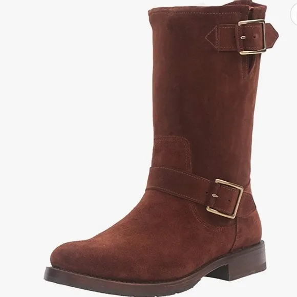 FRYE Natalie Mid Engineer Brown Suede Moto boots new